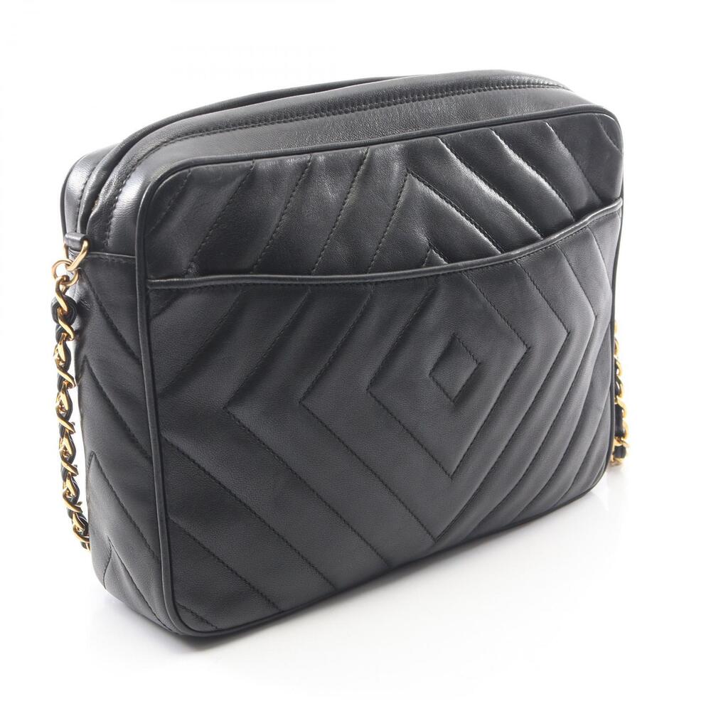 Chanel Coco Mark Leather Lambskin Black Tassel Diamond Shoulder Stitch Bag Black